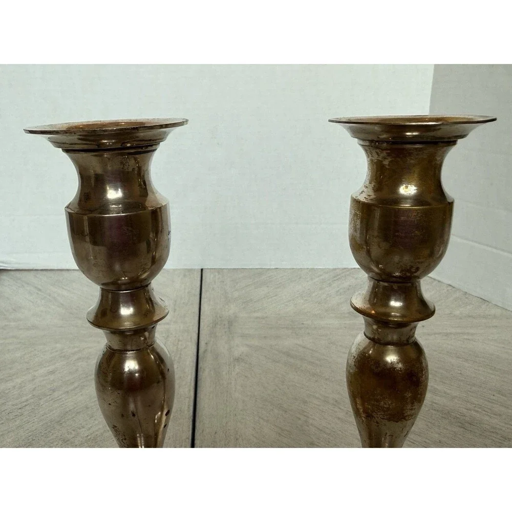 Vintage Silver Plate Candlesticks Pair India Ornate‎ Baluster Taper EPNS 9.5”